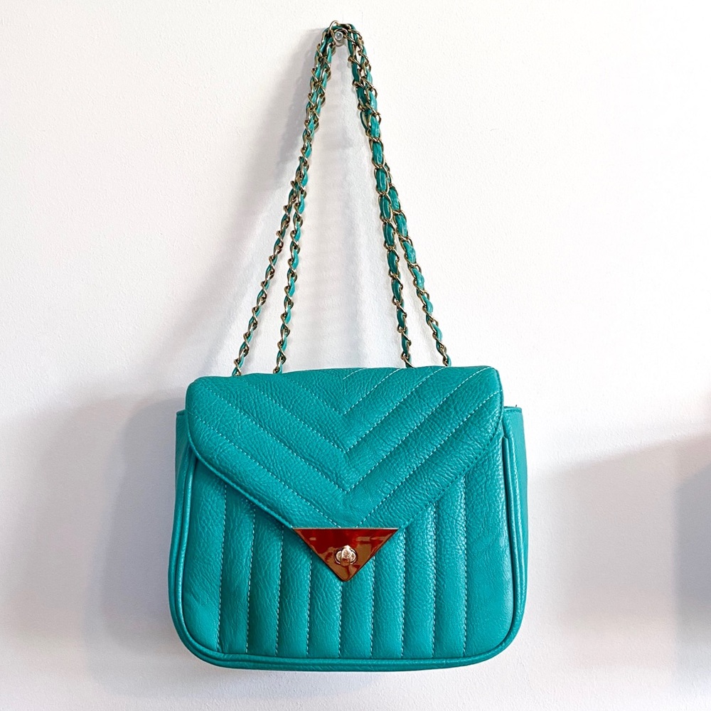 Vintage Style Blue Quilted Faux Leather Handbag